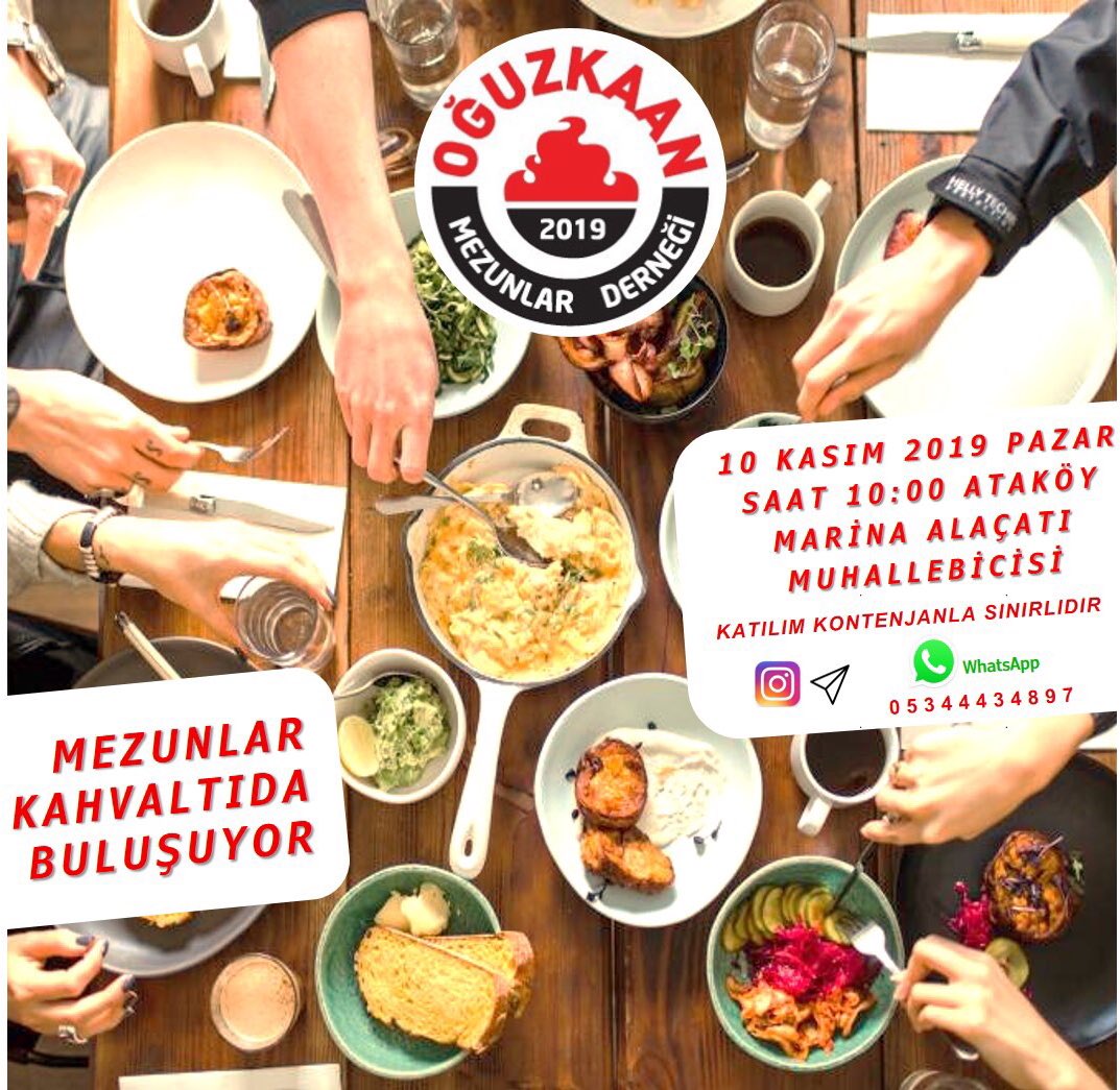 okmed2019's tweet photo. Sevgili Oğuzkaan ailesi sizleri Oğuzkaan Koleji Mezunlar Derneği olarak 10 Kasım Pazar günü Ataköy Marina @alacatimuhallebicisi 'ne ailelerinizle birlikte bekliyoruz. Hasret gidermek, anılarımızı yad etmek ve yeni iletişim ağları kurmak adına kahvaltıda buluşmak dileğiyle. https://t.co/vT0yMFGhgu