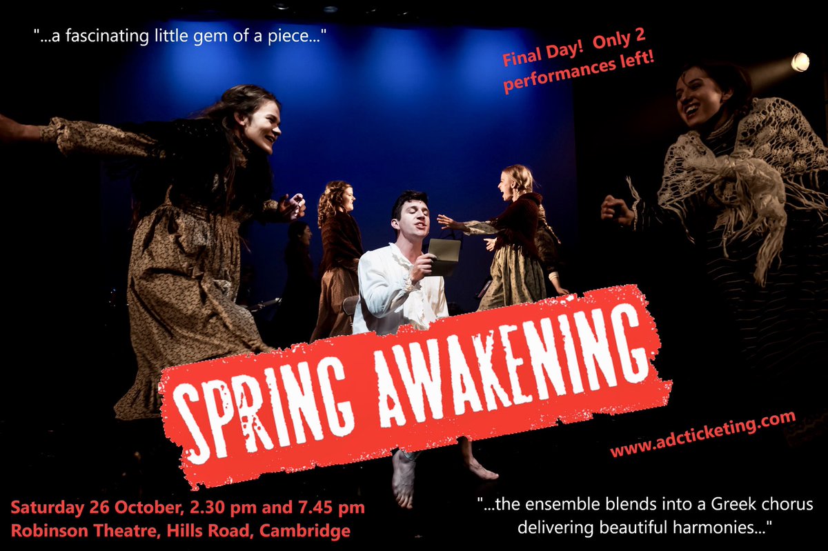 Last chance to see the musical Spring Awakening at the Robinson Theatre, Hills Road, Cambridge!  We're on at 2.30 pm and 7.45 pm - buy your tickets online adcticketing.com/whats-on/music… or on the door (cash only).

Photography by Paul Ashley, paulashleyphotography.co.uk