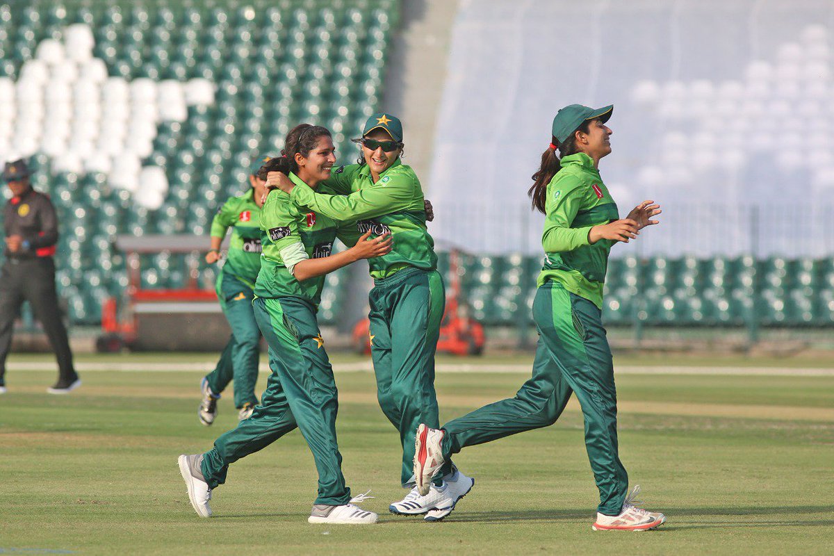 TheRealPCB's tweet photo. Pakistan women make history as they beat Bangladesh women in their first-ever T20I at Gaddafi Stadium. https://t.co/tUpBhbToLD
