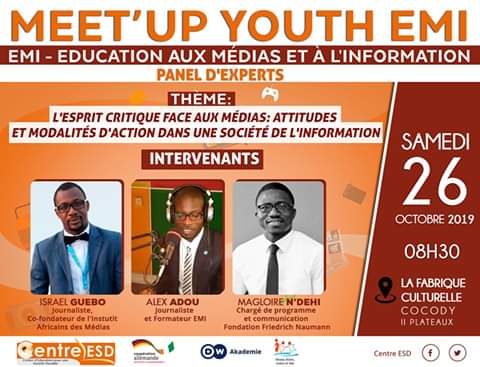 CentreESD1's tweet photo. #MeetUpYouthEMI
Sous-thème 1: L'Univers des médias: rôle et spécificités
Intervenant: @IsraelGuebo, Journaliste, co-Fondateur de l'Institut Africain des Médias
#CentreESD
#Notre_Monde_Notre_Responsabilité https://t.co/ebgQLBXn3w