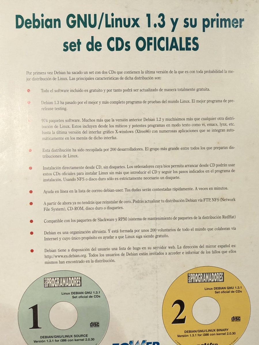 recunet's tweet image. Una altra reliquia trobada a cals pares. Del ‘97.
#Debian #SoloProgramadores #EnsFemVells