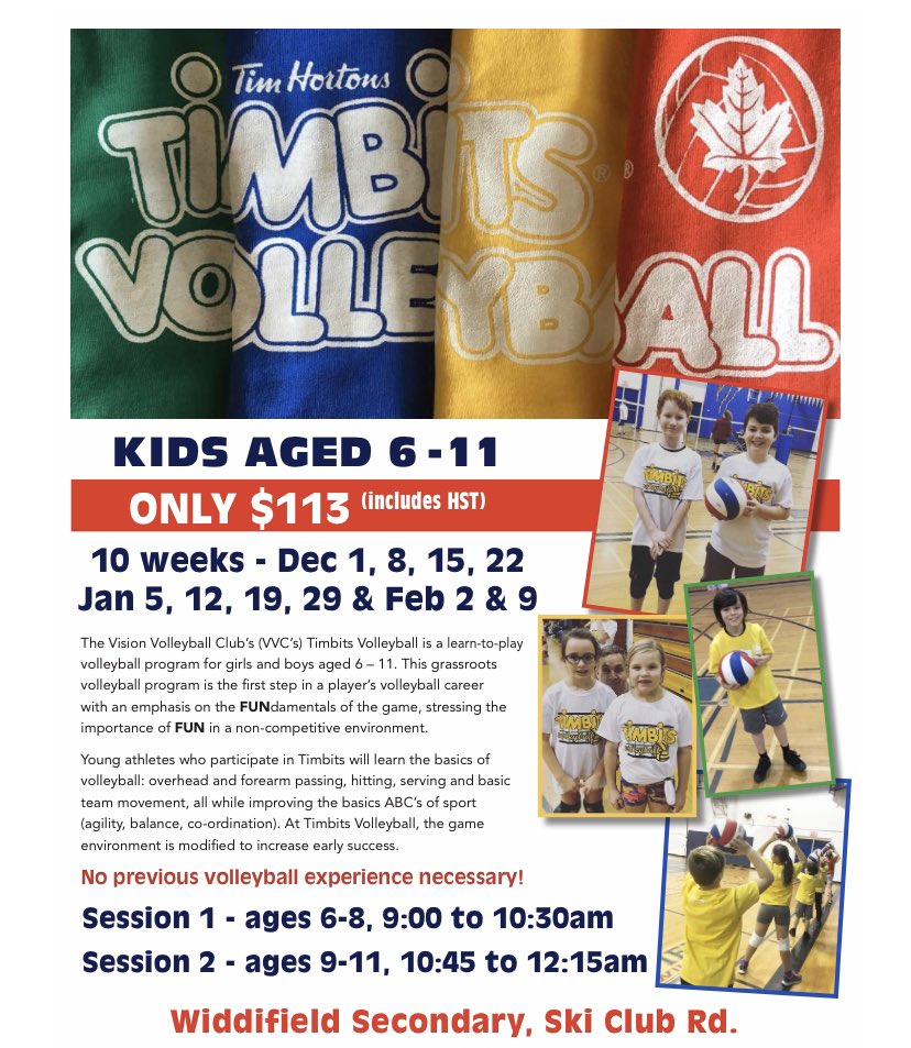 Exciting News!!  TimBits Volleyball. Registration opens this week. Don’t miss out.