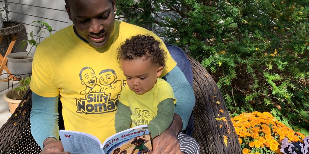 Children's book author of @NomadsSilly Marcus Mohalland and former @chfund patient  knows how important it is to read to his son. At our clinics, books are a special part of children’s healthcare. Kids get to keep these books after their visits! DONATE: bit.ly/555BookDrive
