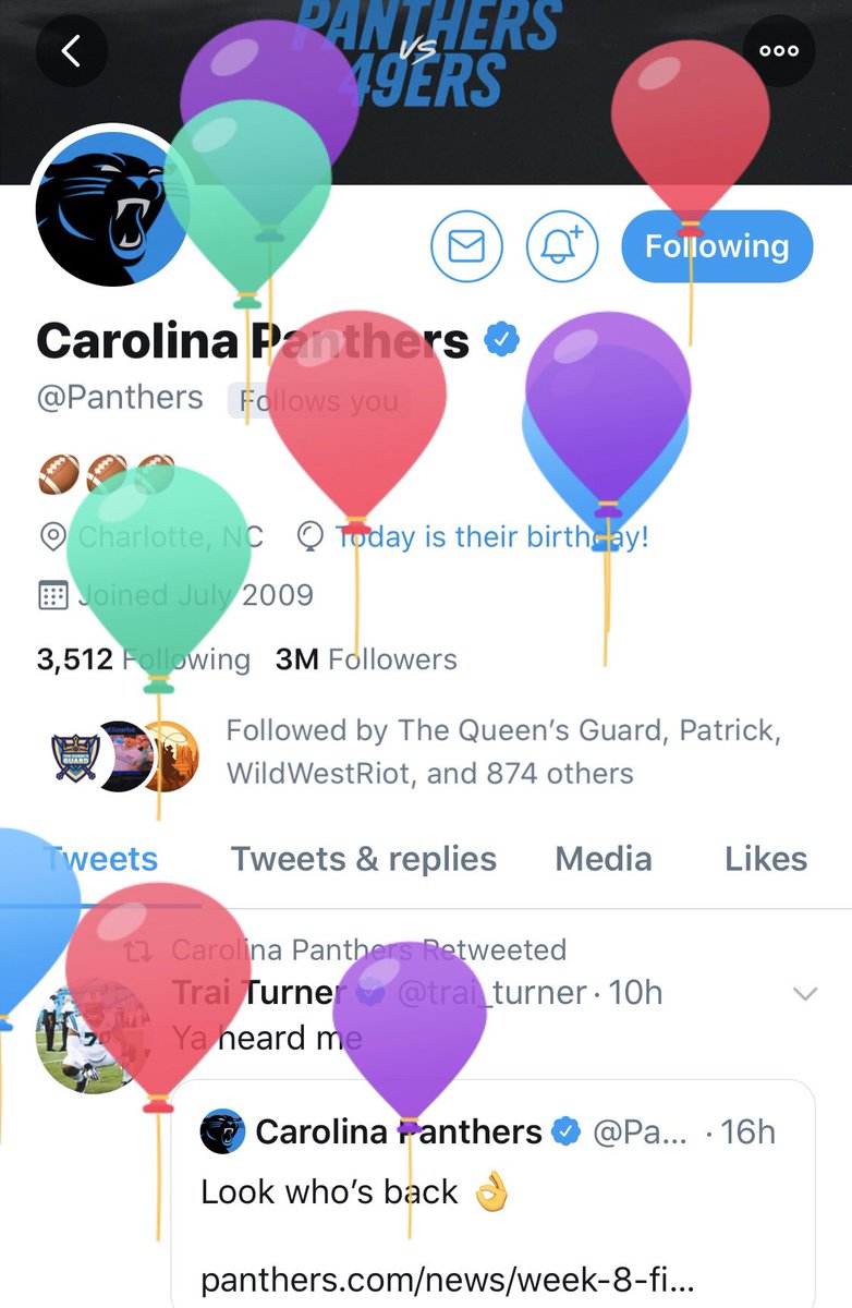roaringriot's tweet photo. Happy Birthday @Panthers! We love you and are looking forward to celebrating with you in San Francisco this weekend #KeepPounding https://t.co/69K4FH5pdr