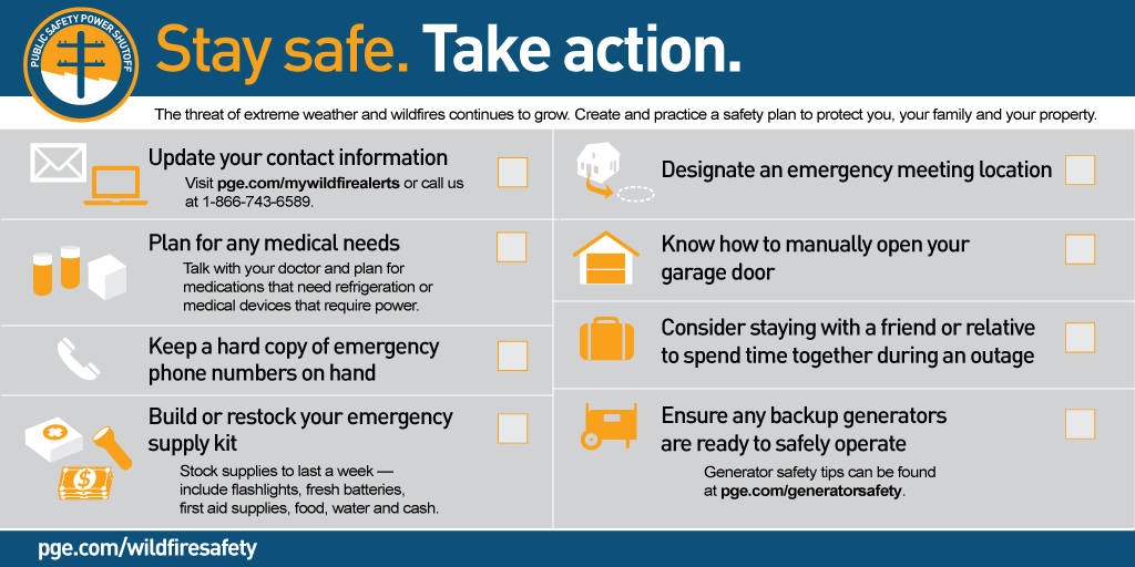 Pacific Gas & Electric on X: Do you have emergency supplies (food, water,  flashlights, a radio, fresh batteries, first aid supplies & cash)? A back  up charger for your phone? Know how