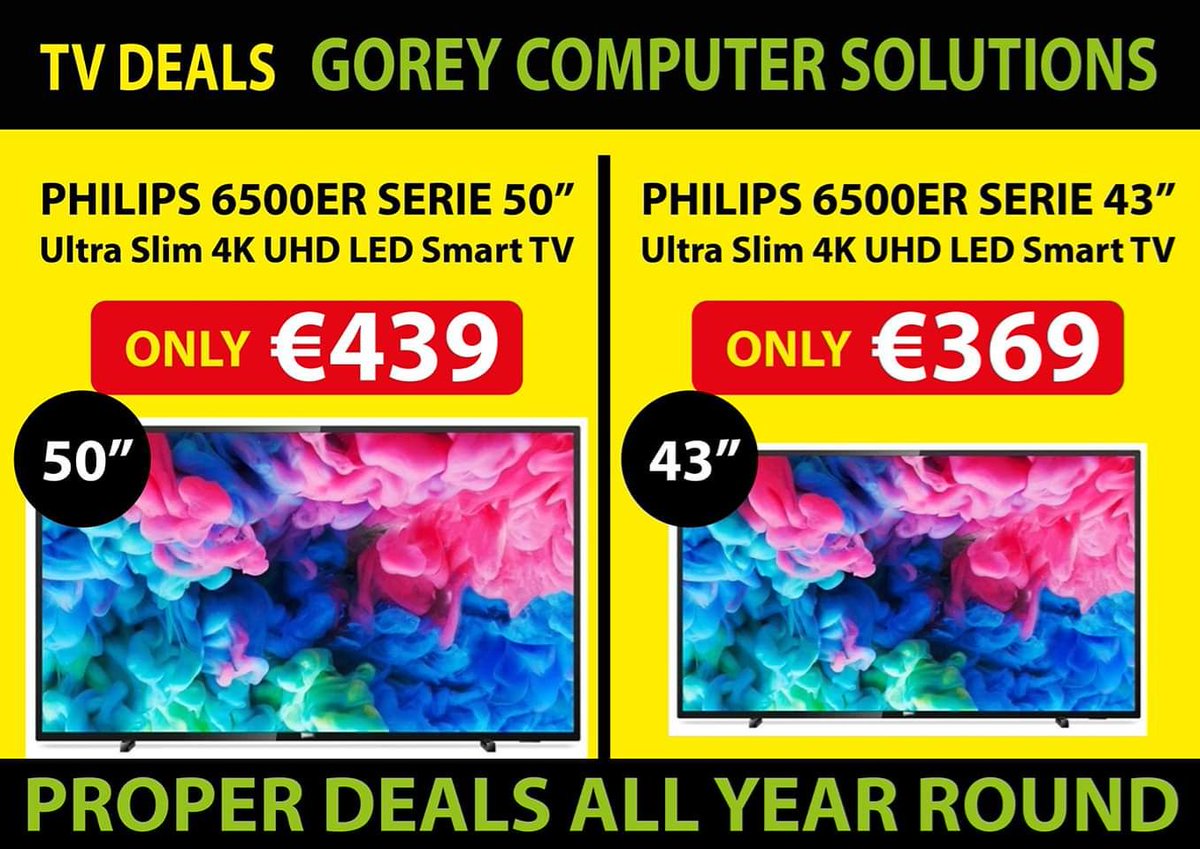 ArklowComputer's tweet image. TV Deals at Gorey Computer Solutions. Smart TVS and HD LED TVs. Best Prices Around
Shops in #Gorey #Arklow