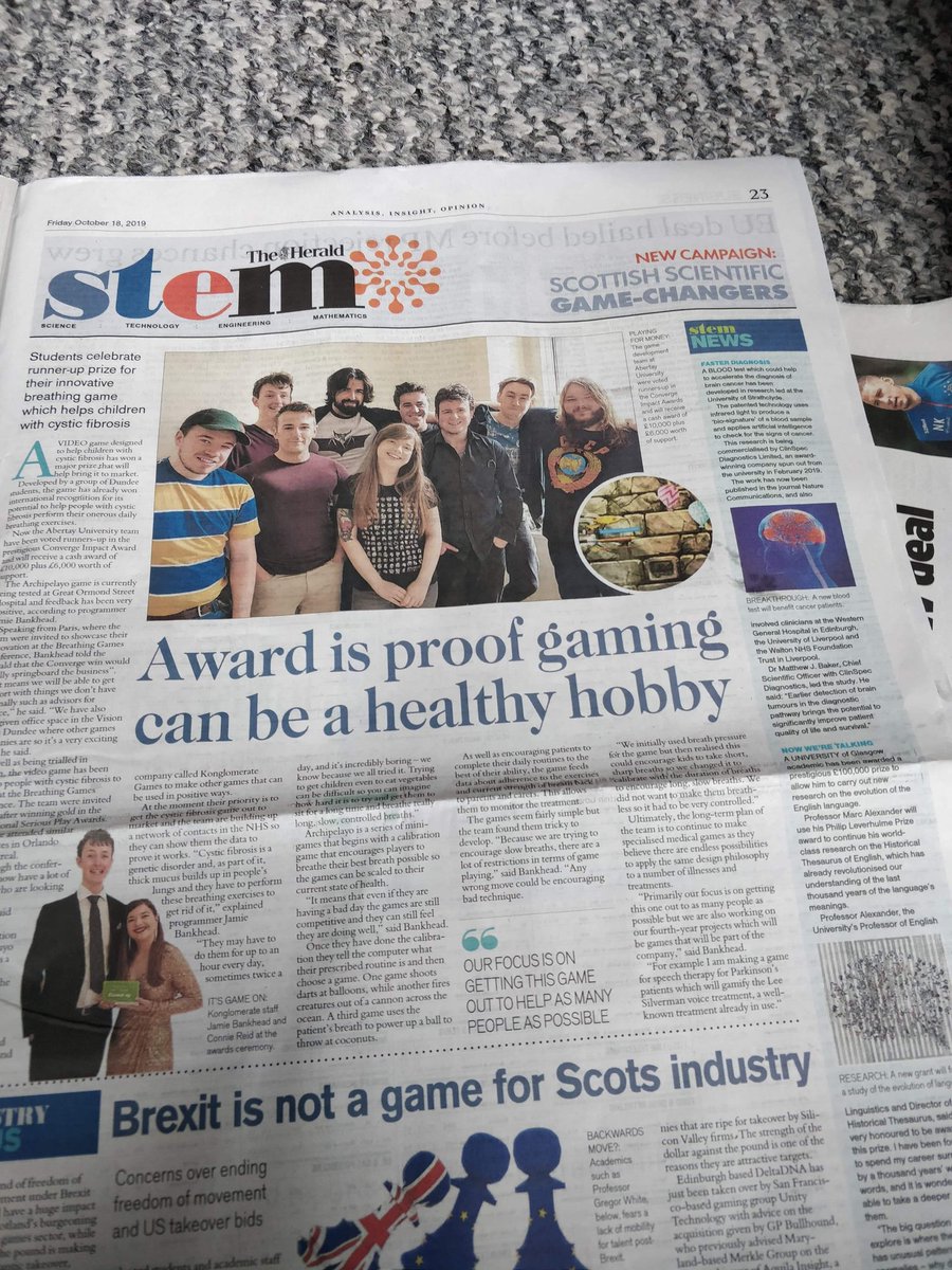 For those that missed it here is the fantastic article in the Glasgow Herald last week! Thanks 😀

#cysticfibrosis #gamification #SeriousPlay