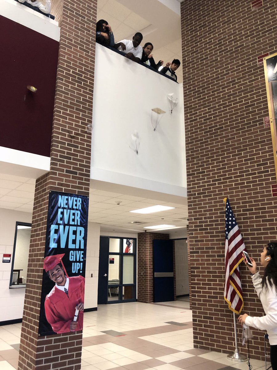 GrayShekkola's tweet photo. How does parachute size affect velocity? Sounds like a question for science fair! #Unstoppable #BammelMS https://t.co/GF4BtAXb5W