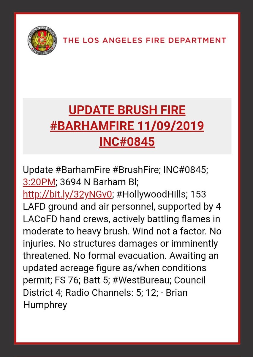CEDRdigital's tweet photo. The latest Update on #BarnhamFire in the #HollywoodHills West area in the City of #LosAngeles https://t.co/corIkMda7w