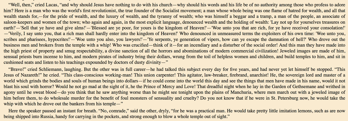arimareiji's tweet photo. Does anyone else ever think that if the real Jesus came back, many of those who screech his name (as an excuse for doing the exact opposite of what he taught) would actually be rather unhappy about it?
#AltJesus #AltChristianity
(The Jungle, 1906) https://t.co/1PgwwJcY2R