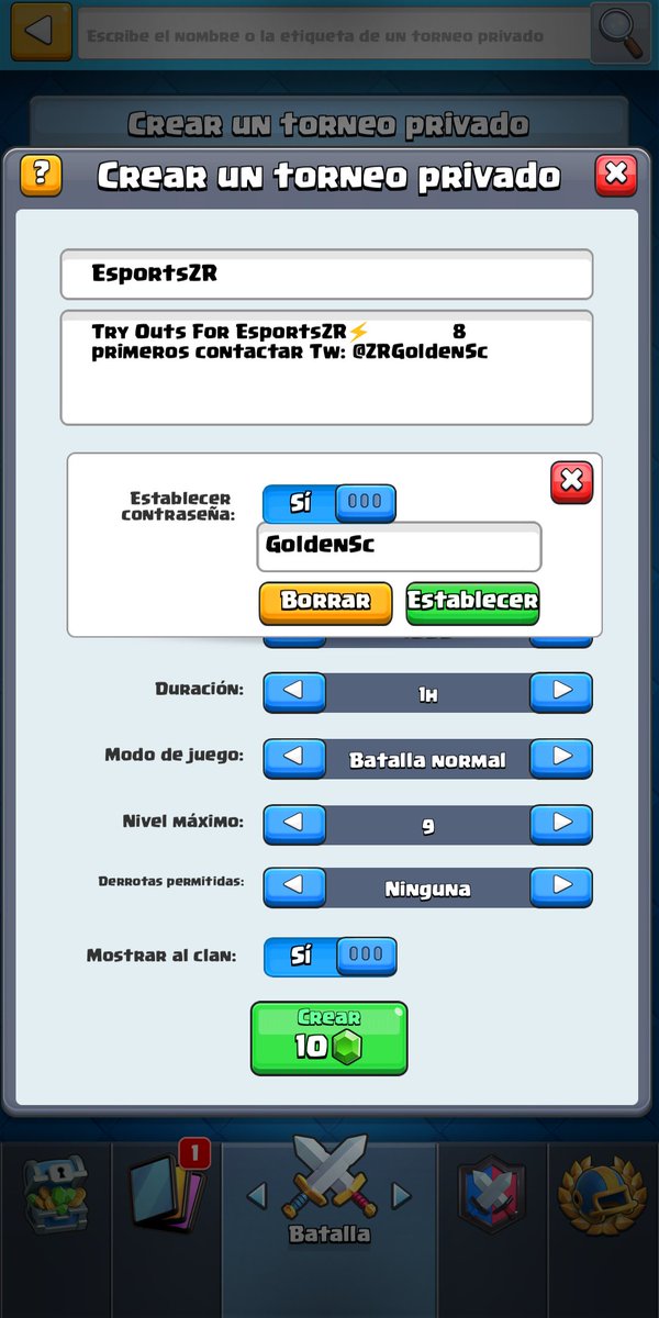 #TryOuts 
1era FASE comienza a las 8PM 

Nombre: EsportsZR
Contraseña: GoldenSc
