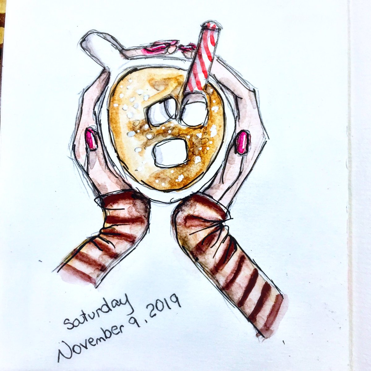 anniebluesky's tweet image. #cozythoughts #hotchocolate #watercolor #artjournal