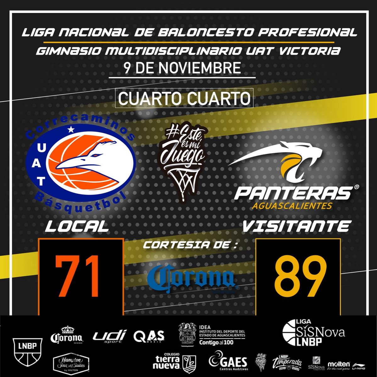 Panteras caza a Correcaminos. Triunfo de manera dominante. <a href="/CorrebasketUAT/">Correbasket</a> <a href="/PanterasSomos/">Panteras Aguascalientes</a>
<a href="/CorrebasketUAT/">Correbasket</a>
<a href="/LNBPoficial/">Liga Caliente.mx LNBP</a>
<a href="/PanterasSomos/">Panteras Aguascalientes</a>
#agsterritoriopantera #sientetujuego #LNBPlaTienesQueVivir #EsteEsMiJuego #LNBP20192020