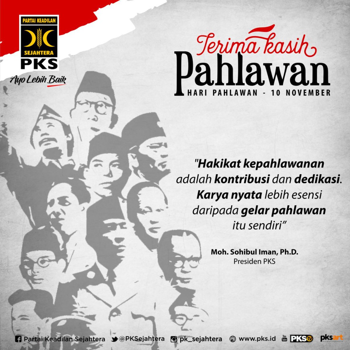 Mereka yang mewakafkan peluh dan darah untuk kemerdekaan bangsa ini. Ruh dan semangat mereka harus terpatri kokoh dihati sanubari kita.
Selamat Hari Pahlawan
#TerimakasihPahlawan
#HariPahlawan2019
#PahlawanDariPKS https://t.co/0iWX7jt1Sr