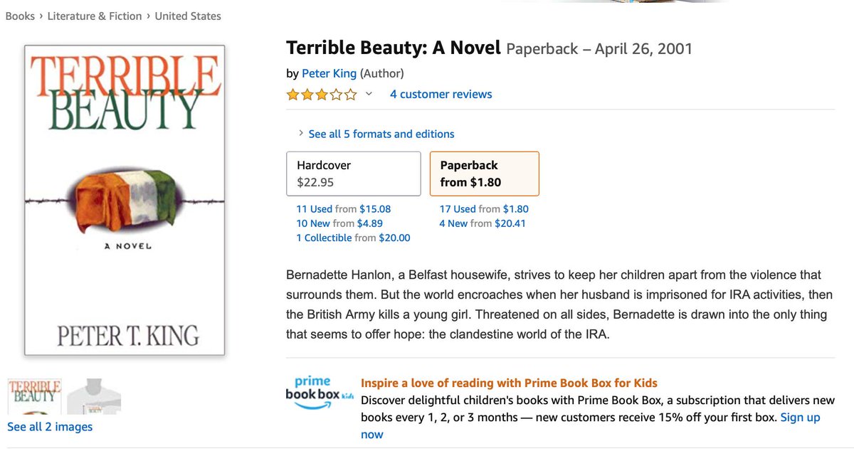 22/ After a 2-month hiatus, the TV Nook is again in use on  @MSNBC. And look what's back on the shelf – it's  @RepPeteKing's (R-NY) 1999 novel 'Terrible Beauty'! Could this guest really be reading about a Belfast housewife who turns to the IRA to save her kids? #WeReportYouDecide