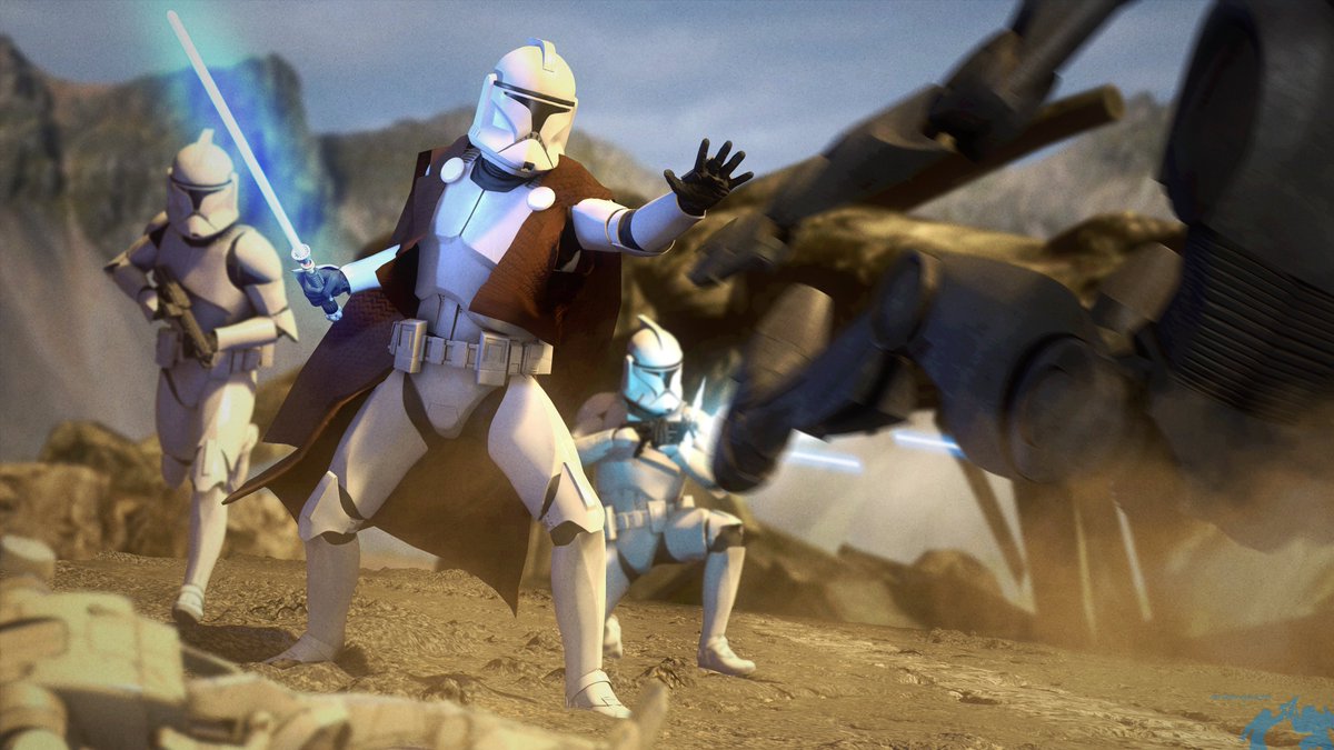 benoski73's tweet photo. General Obi-Wan Kenobi leading a battalion of clone troopers during the Clone Wars. The 2003 series had Kenobi completely decked out in clone armor, so I thought I'd give that incarnation of the character some appreciation

#StarWars #SFM #CloneWars https://t.co/BCm53A1zSk
