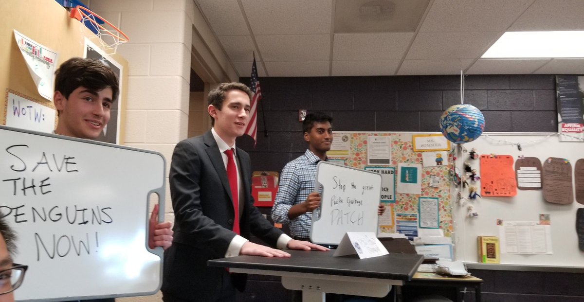 Alan Zhang (@alanfzhang) on Twitter photo Pow Pow (<a href="/jake_fogel/">Jake Fogel</a>), leader of the Penguin Rebellion, presents the demands of the penguins regarding the Great Pacific Garbage Patch as they prepare to march on the human cities (2019, colorized)
<a href="/Brodym0102/">Brody Mayoras</a> <a href="/KushalSan17/">Kushal Sanjeev</a> <a href="/BHHSModelUN/">Matt MacLeod</a> <a href="/SEMMUNA/">SEMMUNA</a> Pow Pow (<a href="/jake_fogel/">Jake Fogel</a>), leader of the Penguin Rebellion, presents the demands of the penguins regarding the Great Pacific Garbage Patch as they prepare to march on the human cities (2019, colorized)
<a href="/Brodym0102/">Brody Mayoras</a> <a href="/KushalSan17/">Kushal Sanjeev</a> <a href="/BHHSModelUN/">Matt MacLeod</a> <a href="/SEMMUNA/">SEMMUNA</a>
