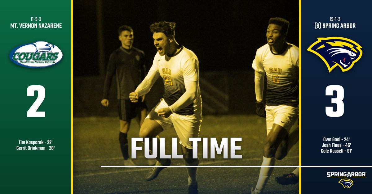 MSOC | <a href="/SAUCougarsMSOC/">Spring Arbor Soccer</a> pushes past MVNU to advance to the Crossroads League Tournament Championship. More soon at saucougars.com

#GoCougars