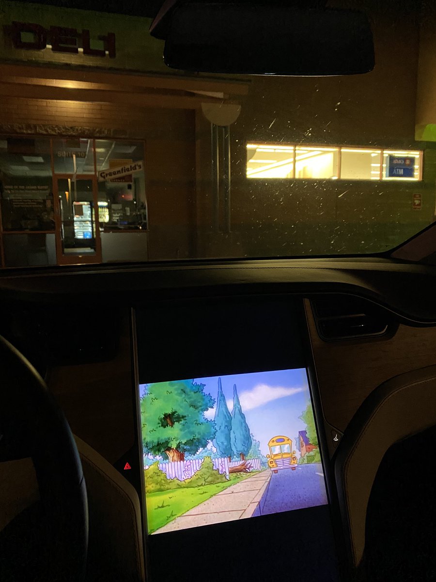Watching Magic School Bus in the Model X with the kids! <a href="/Tesla/">Tesla</a> <a href="/elonmusk/">Elon Musk</a>