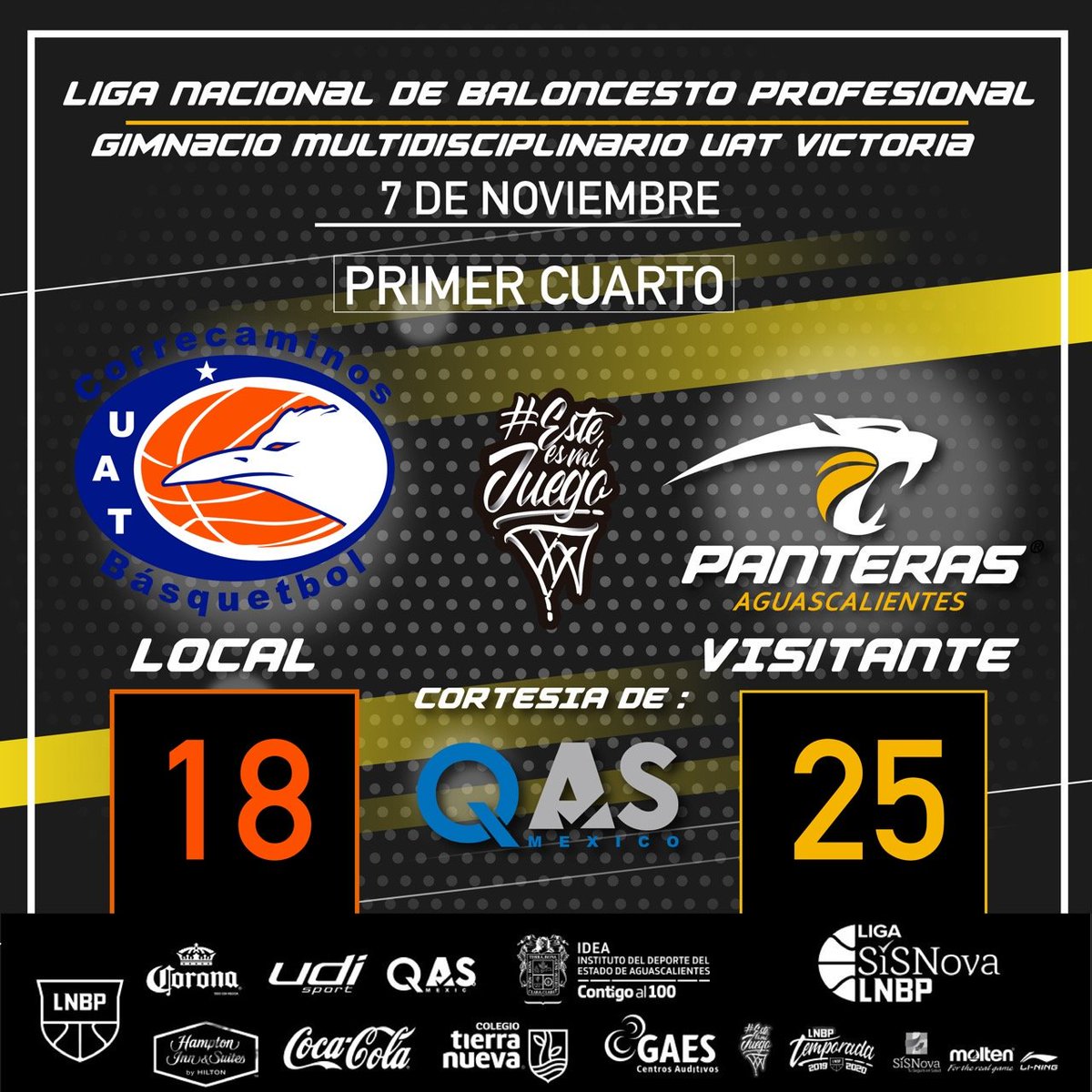 Panteras saca las garras y se va arriba al cierre del primer cuarto en casa de <a href="/CorrebasketUAT/">Correbasket</a>.
 <a href="/LNBPoficial/">Liga Caliente.mx LNBP</a>
<a href="/PanterasSomos/">Panteras Aguascalientes</a>
 #agsterritoriopantera #sientetujuego #LNBPlaTienesQueVivir #EsteEsMiJuego #LNBP20192020