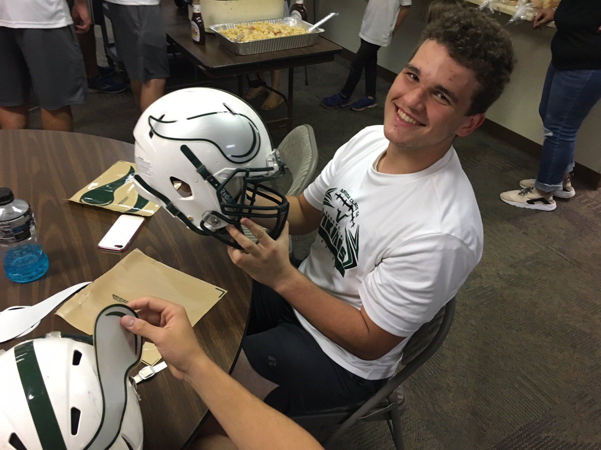 🏈 Viking Tradition is the wearing of the Silver Horns for the playoffs. At team meal, the players put the silver horns on their helmets. First round of playoffs is Vikings at Cienega 7pm.
