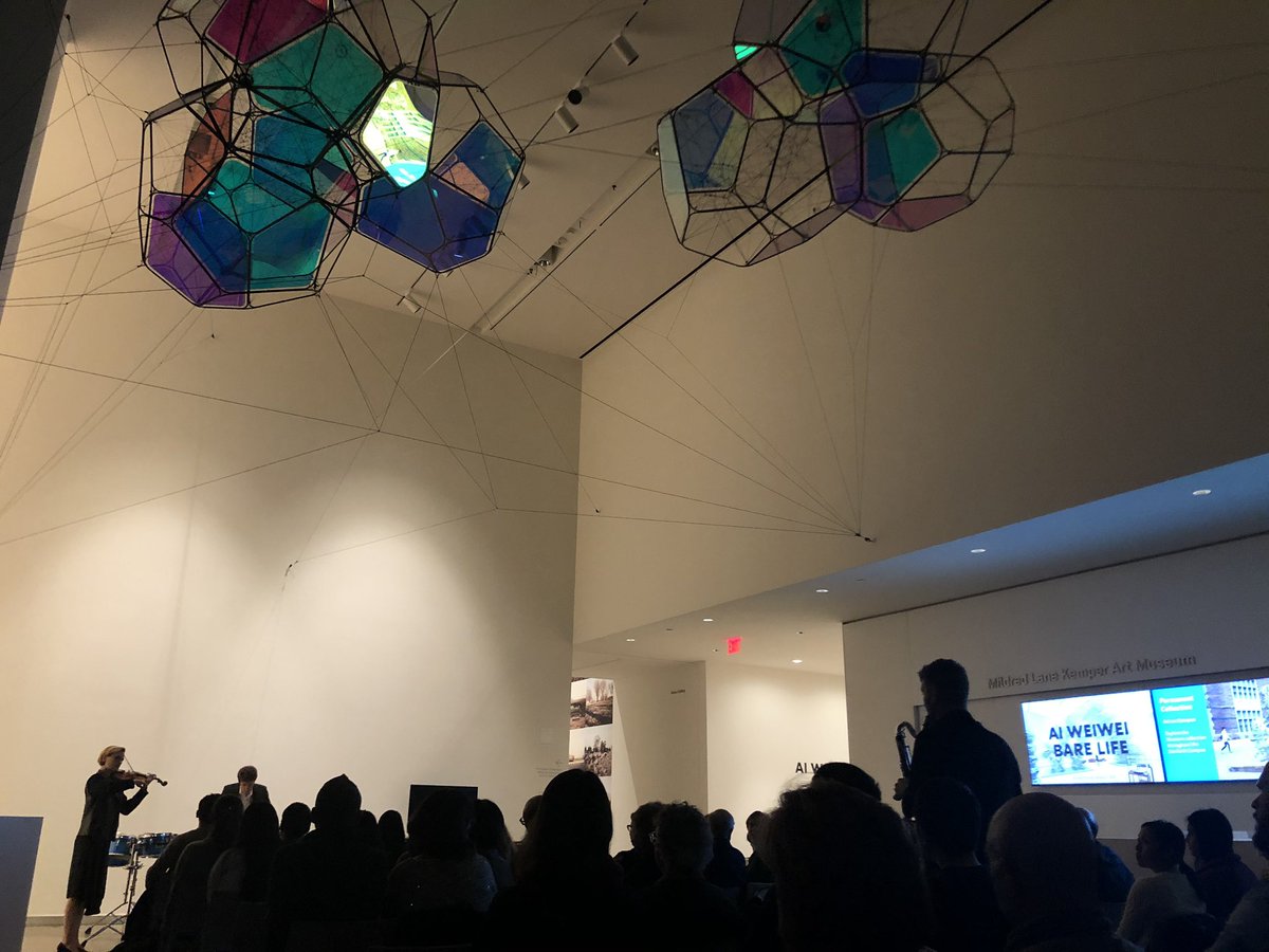 WashU_Music's tweet photo. Excellent and thought-provoking program tonight from @FPLUS_ at the Ai Wei Wei Bare Life exhibit at the @kemperartmuseum. Stunning new expansion of the museum. #newmusic #clarinet #violin #museum #washu #wustl #aiweiwei https://t.co/cEFkfltE8Q