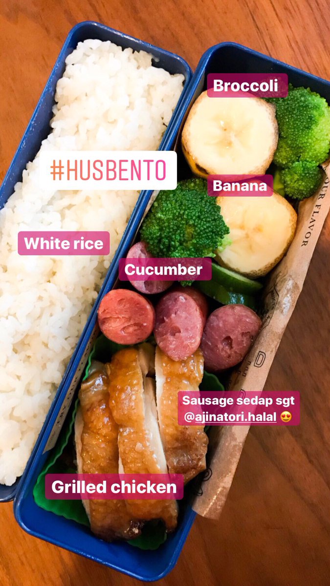 8/11/19Harini buat bento utk husband jugak  Last minute buat so main sumbat je apa ada. Lauk pon lebih kurang je dengan Uwais 