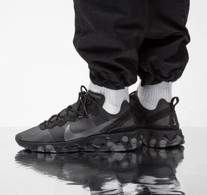 nike react element 55 triple black on feet