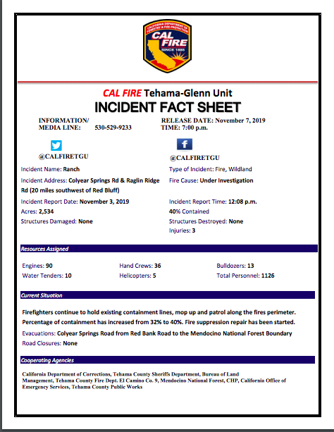 #RanchFire correct 11.7.19 PM Fact Sheet