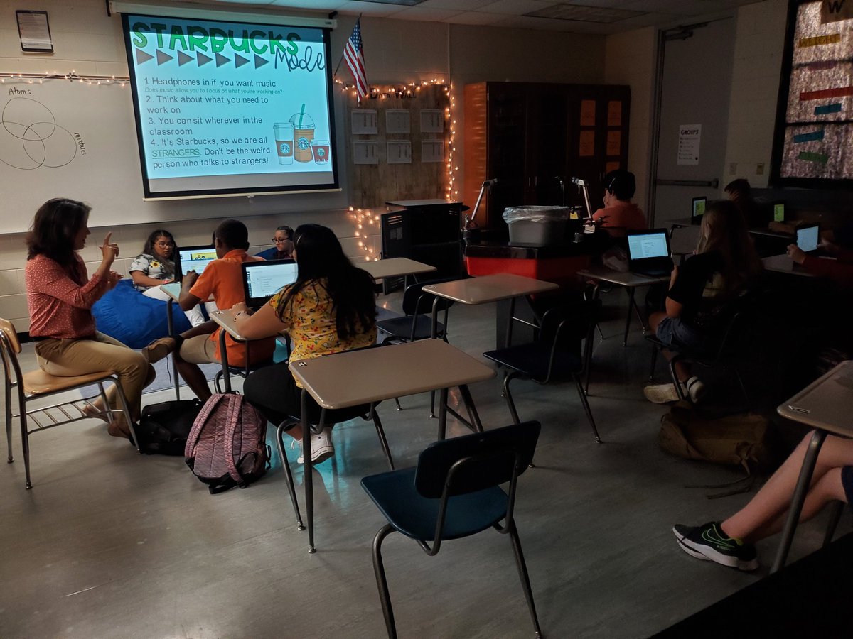 TechyBecky7's tweet photo. Check out the #studentengagement reviewing elements, mixtures, &amp; compounds in @lacework's class @OMS_Connected. Students completed their rotations in @Starbucks mode. How cool is that?! @IT_SDIRC 💙👍 #believeinblue #techinSDIRC #SPARK_IT #edtech #tech2tech #sdircproud https://t.co/VhpU2D9NZS