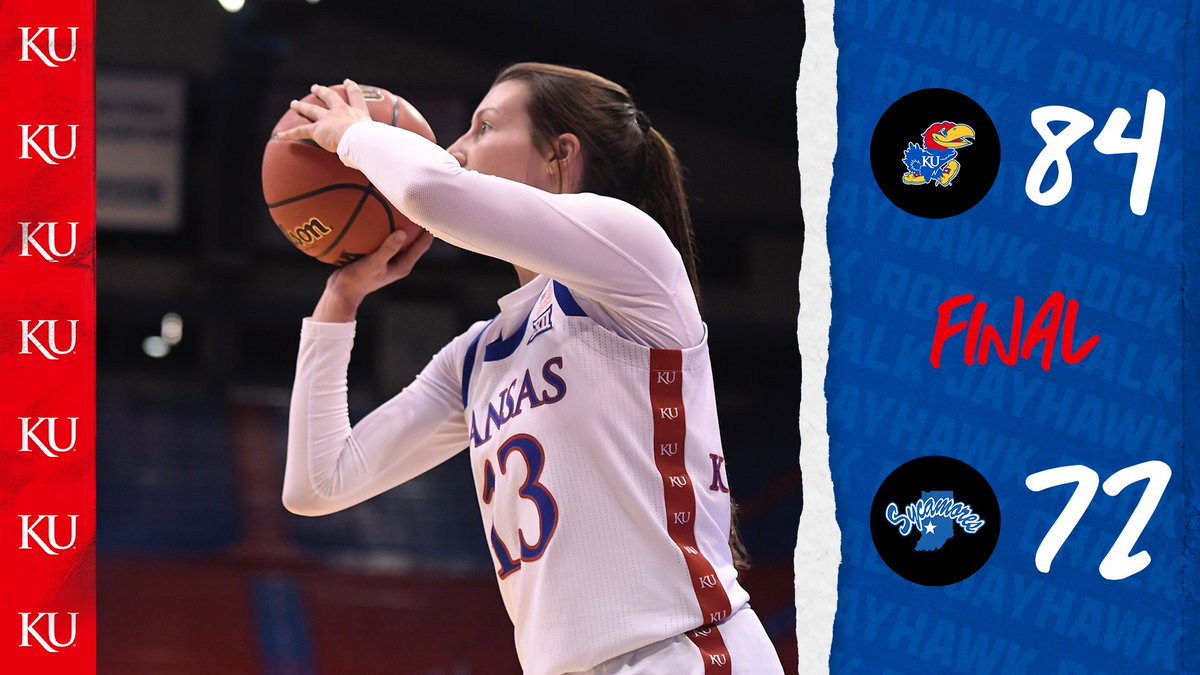 KUWBball's tweet image. Kersgieter leads #KUwbb to victory in the season opener, posting 24 points and 10 rebounds in her collegiate debut🔥🔥🔥

#RockChalk