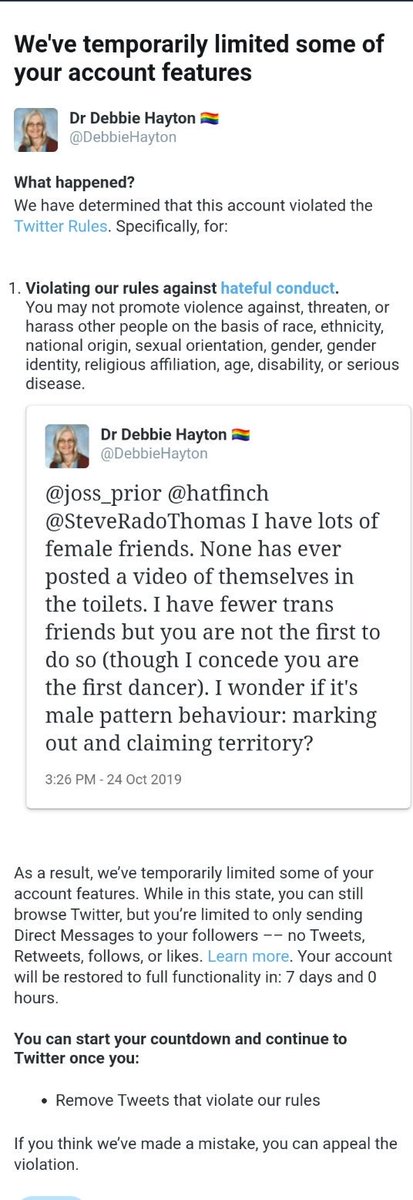 162. Can anyone guess why Twitter suspended Debbie Hayton for this one? I certainly can't.  #TwitterHatesBiology
