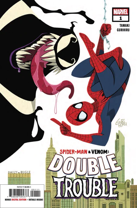 【お仕事】SPIDER-MAN &amp;  DOUBLE TROUBLE #1 が北米にて今週発売になりました。スパイダーマンとヴェノムが共同生活している際に巻きおこるドタバタコメディです。同じマンションにはスパイダーグウェンも住んでいて、みんなで日々の暮らしに挑戦中!楽しいシリーズなのでよろしくお願いします? 