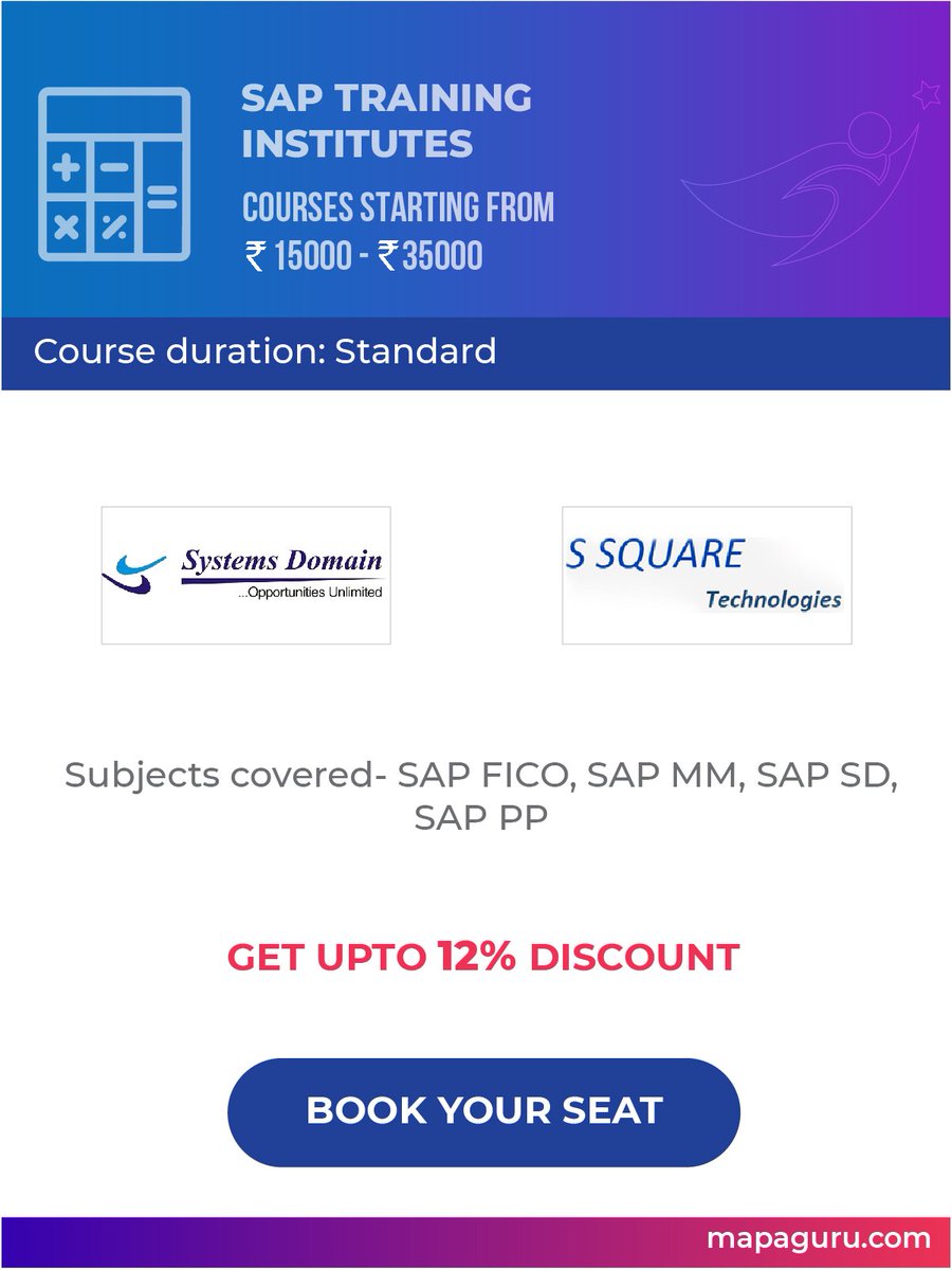 mapaguruedu's tweet image. Best Institutes providing courses for SAP Finance in Bengaluru, know more about the course syllabus, batch timings, faculties, fees, reviews &amp;amp; more. Compare institutes, book your seat &amp;amp; avail discount up to 20% on admission with #Mapaguru 
#SAPCoaching 
 bit.ly/2kzAnKF