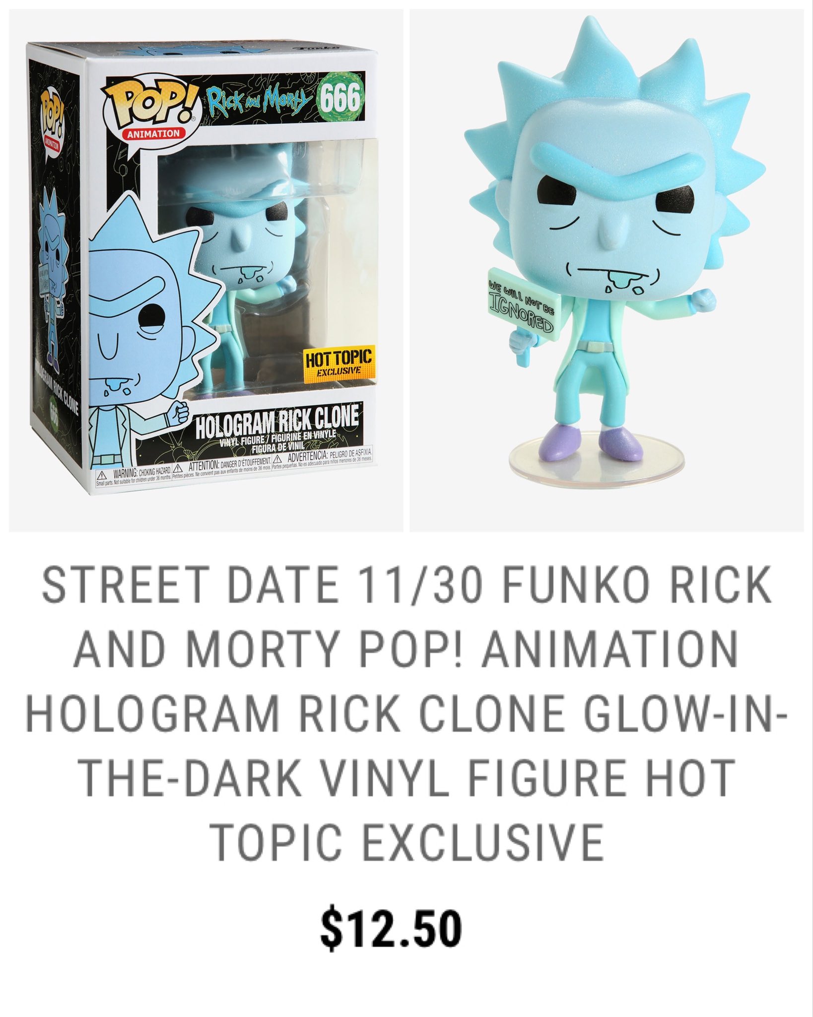 Hologram Rick Clone Funko Pop Vinyl Rick and Morty Hot Topic Exclusive GITD