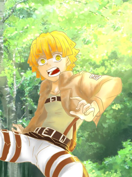 ミークン🐧👯‍♀️さんがTwitterに投稿した我妻善逸(鬼滅の刃)のイラスト。