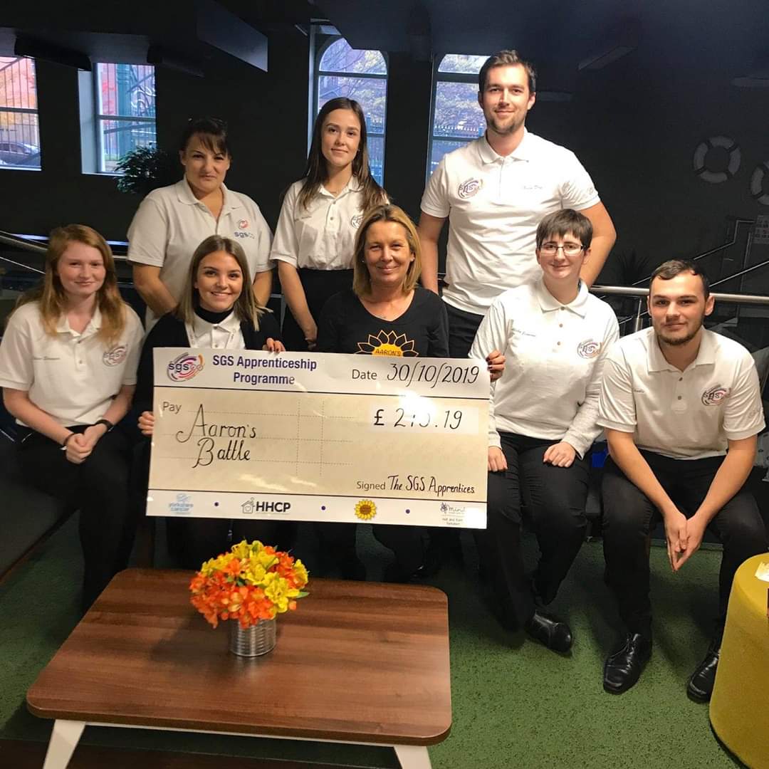 Here are some of our amazing apprentices handing over a cheque to <a href="/AaronsBattle/">Aaron's Battle</a>. We would once again like to congratulate the apprentices on a brilliant job and thank all of our colleagues who have supported their fundraising projects.