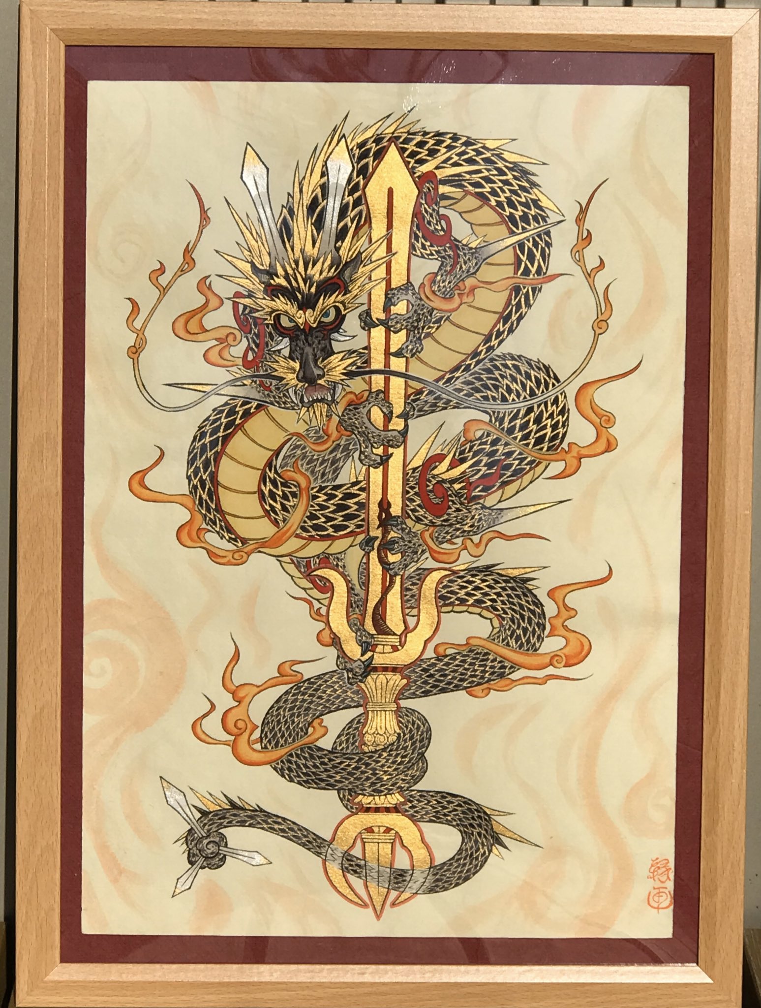 仏画 不動明王 倶利伽羅龍王 龍 （No3622 掛軸 古神仏画 倶利