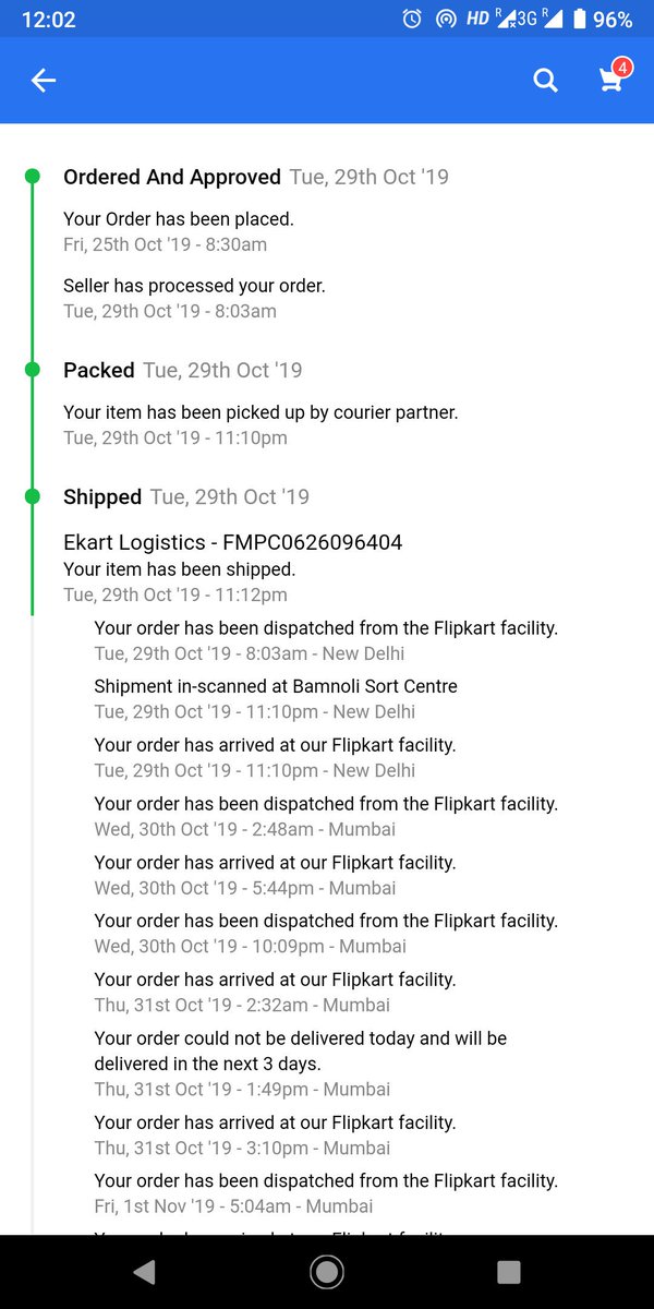 #Flipkart
#Worstdelivery

Expected delivery date 2-11-19 

Current order product not be deliver please delivery problem service worst experience ever