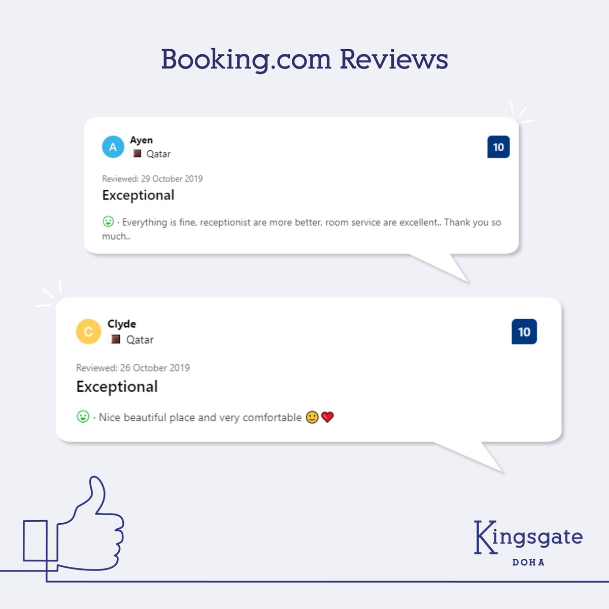 Your Opinion Matters!
Had a good time and a pleasant stay with us? Don’t forget to leave us a review so we can keep serving you better!

#KingsgateDoha #Hotelreview #Happycustomer #DohaQatar