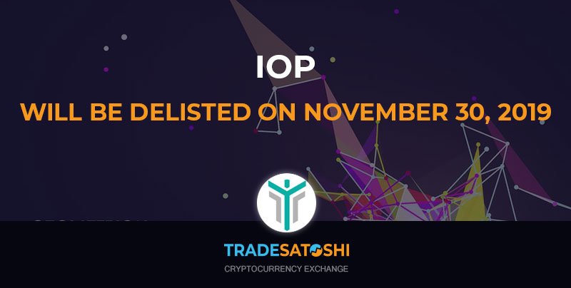 IOP is swapping to Hydra and will be delisted on November 30 2019 For more information visit: tradesatoshi.com/News/466/IOP-D…