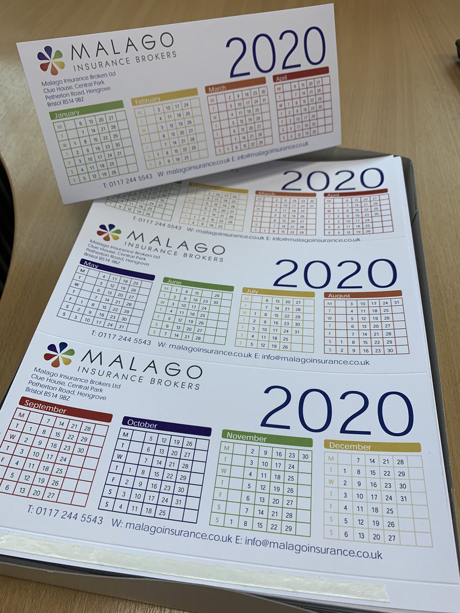 #2020 Malago calendars are ready to go! Add some colour to your desk, get in touch and we’ll pop one in the post to you. #2020 #bristol #insurance