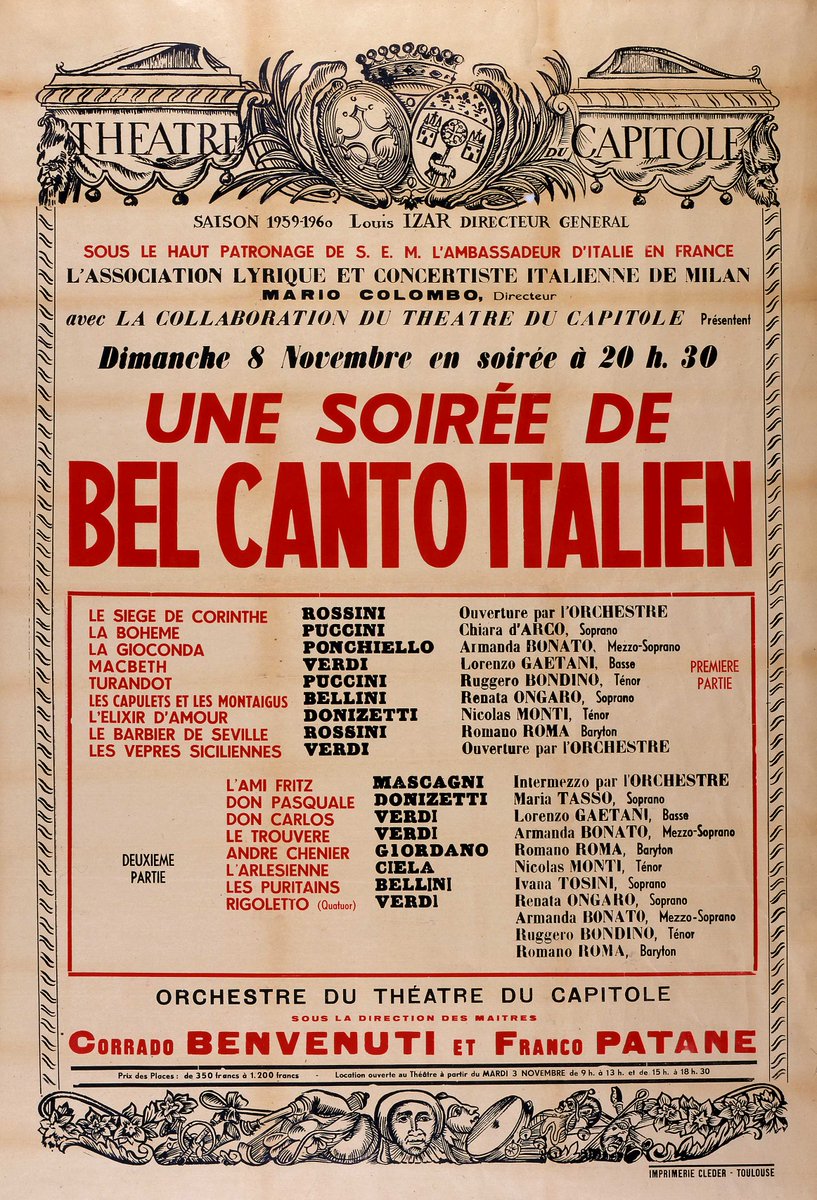 Archives De Toulouse On Twitter 8 Novembre 1959 Le Week End Est La Et Vous Vous Demandez Que Faire Ce Soir Et Pourquoi Pas Ecouter Du Bel Canto Italien Au