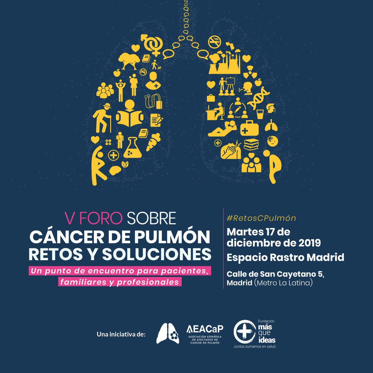 📅 17/12 junto a <a href="/AEACaP/">AEACaP</a> ⬇️

V FORO SOBRE CÁNCER DE PULMÓN: RETOS Y SOLUCIONES

Hablaremos de:

✔️ Ensayos clínicos en cáncer de pulmón: presente y futuro 

✔️Repercusiones emocionales y sociales del cáncer de pulmón

Más información e inscripciones 👇 

fundacionmasqueideas.org/portfolio/canc…