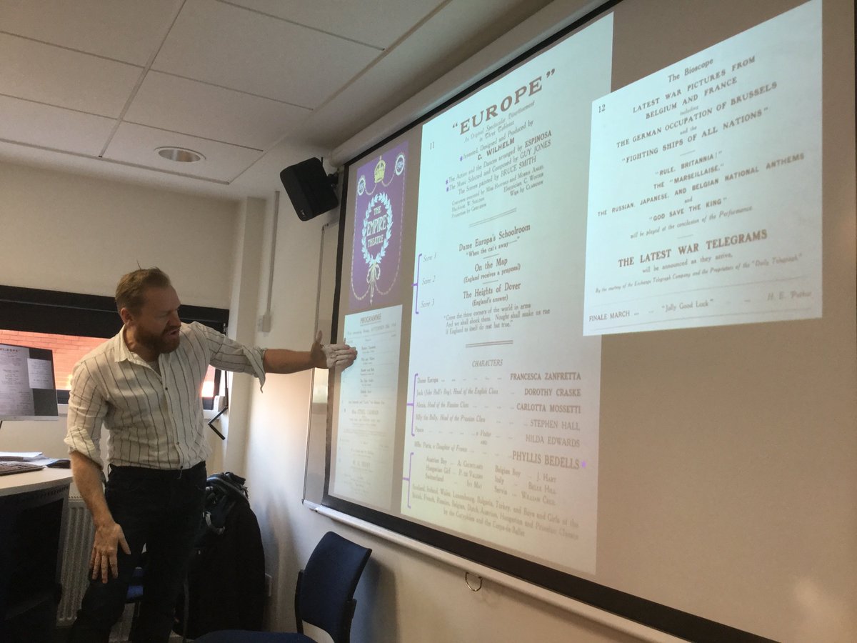 MATheatreUoL's tweet image. Lovely to have @LSFPA_Lincoln‘s @DocRobDean talk us through his fascinating archival research on performance and recruitment in WW1 as this session’s PoP star! #lovearchivalresearch #proudtheatrehistorians