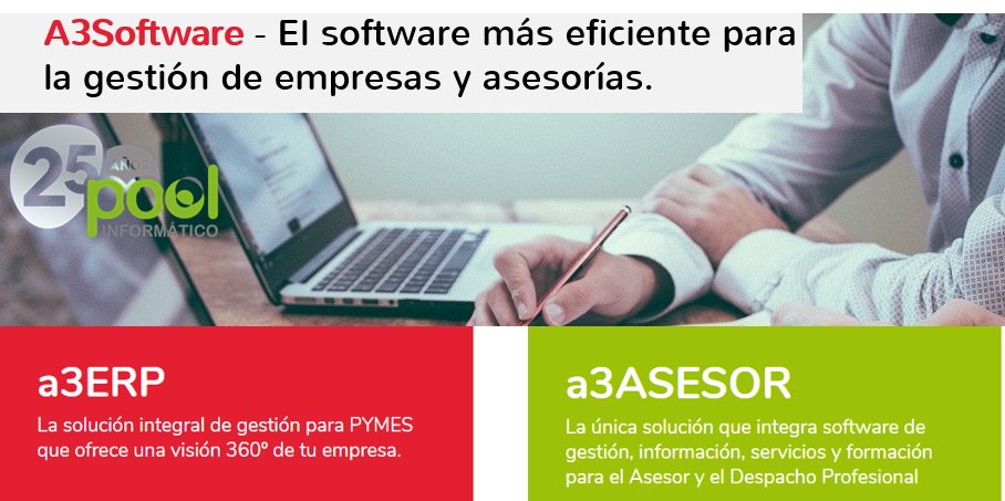poolinformatico's tweet image. ¿Conoces #a3software? La gama de aplicaciones para la #gestión integral de #empresas y #asesorías. Ofrece soluciones para gestionar todas las áreas de tu negocio y hacerlo más competitivo. ¿Quieres más información? 👇👇👇👇
pool.es/a3software-ges…
#a3erp #a3asesor #software