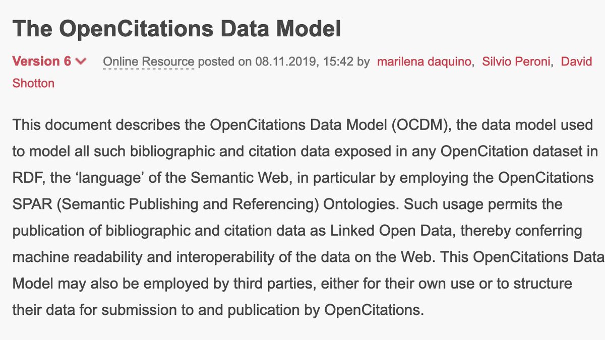 OpenCitations (@opencitations) on Twitter photo Just published the new version of the #OpenCitations Data Model, that uses <a href="/sparontologies/">SPAR Ontologies</a>
to describe the data we make available. New release of #COCI (150M citations processed so far) will be the 1st adopting it! After that, other #Indexes will follow doi.org/10.6084/m9.fig… Just published the new version of the #OpenCitations Data Model, that uses <a href="/sparontologies/">SPAR Ontologies</a>
to describe the data we make available. New release of #COCI (150M citations processed so far) will be the 1st adopting it! After that, other #Indexes will follow doi.org/10.6084/m9.fig…