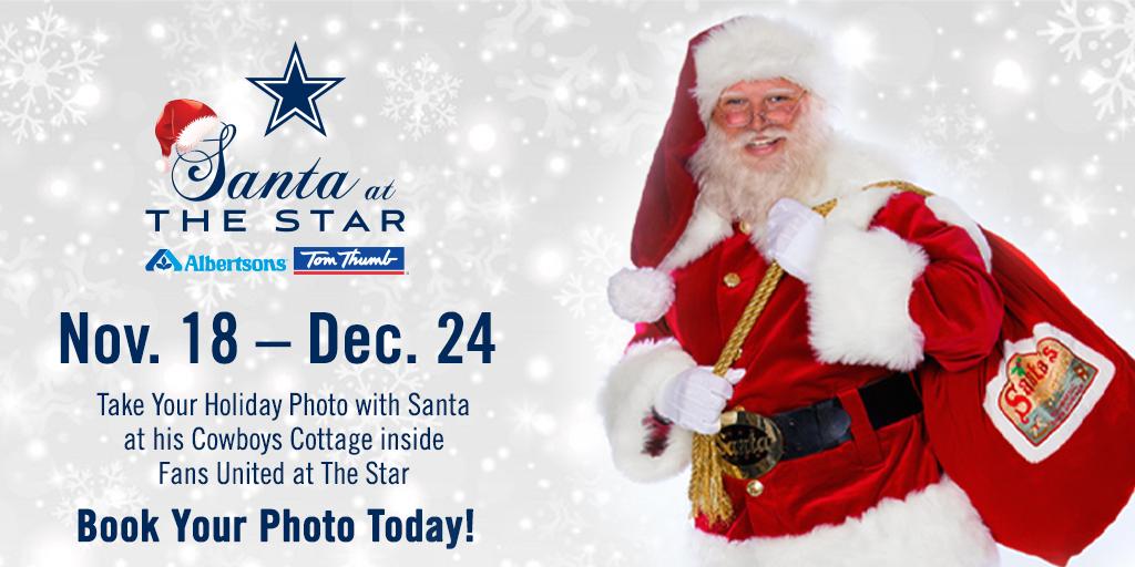 Don’t miss your chance to take a photo with Santa at <a href="/thestarinfrisco/">The Star In Frisco</a>! Santa Claus will be at his <a href="/dallascowboys/">Dallas Cowboys</a> fan-themed set within Fans United at The Star in Frisco from November 18 – December 24th. For more information and to book your photo, visit TheStarinFrisco.com/Santa.