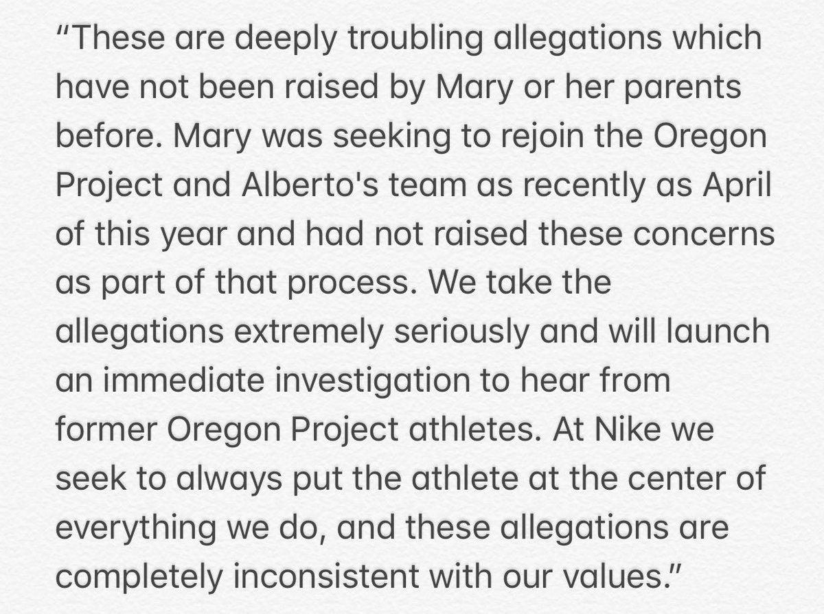 So <a href="/Nike/">Nike</a> responds to <a href="/runmarycain/">Mary Cain</a>. Takes the time to victim shame Mary, before saying they will investigate. I hope you come to me, because I have stories to match all of Mary’s claims and so much more. Don’t let this be more lip service, actually do something.