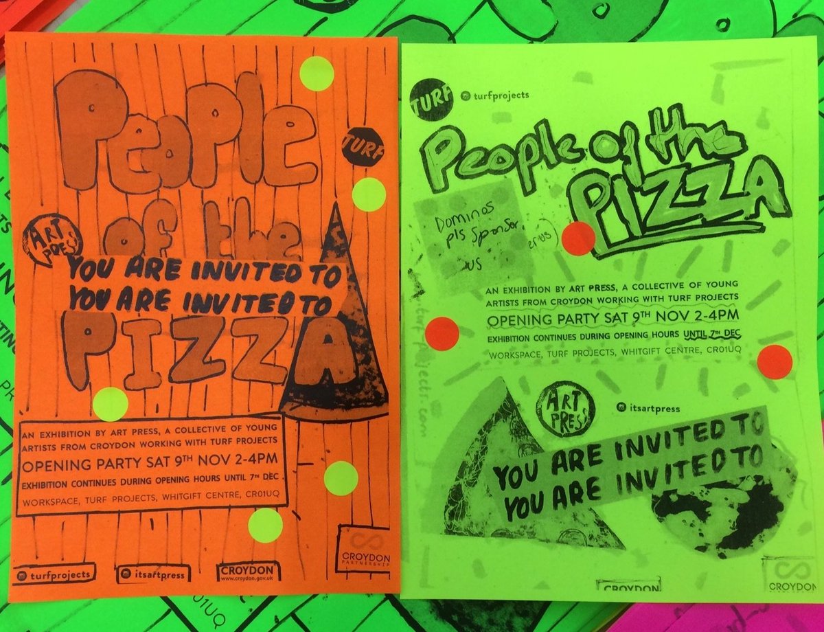 People of the Pizza (Dominos Please Sponsor Us) opens tomorrow 2-4pm, then open til 7th Dec. Come and see what Art Press have made this year, and check out itsartpress on instagram for a sneak preview of their work... @CYACyouth @CroydonPartners @CroydonMusicArt